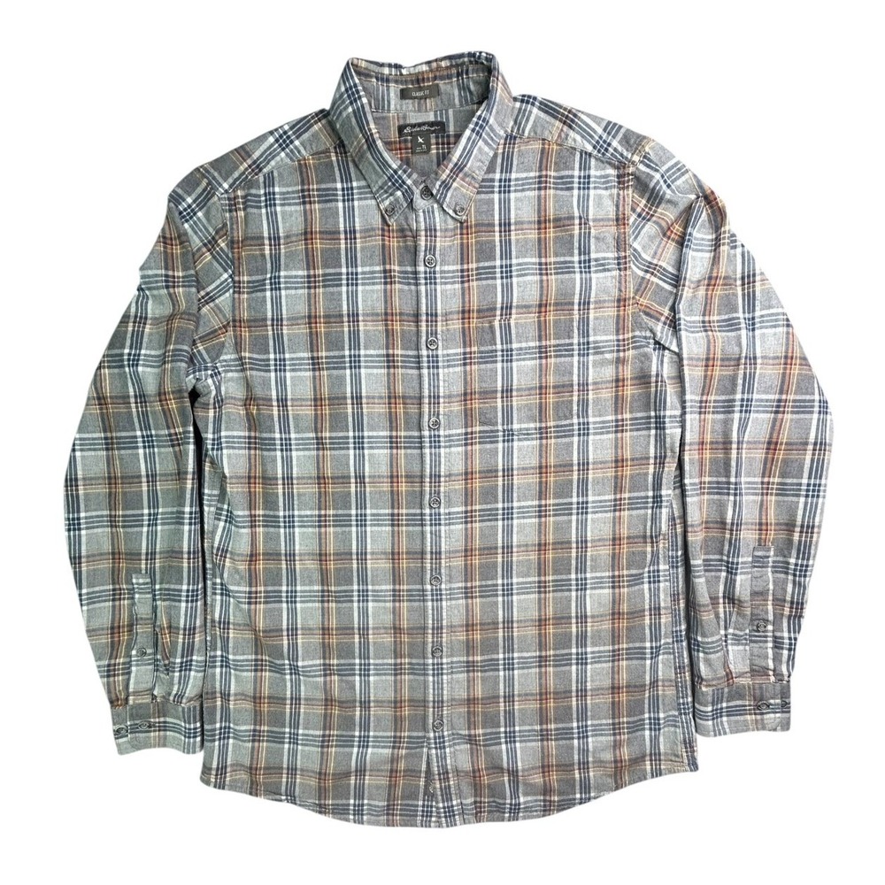 Eddie Bauer Classic Fit L/S Plaid Cotton Flannel Button Down Shirt Mens Size TL - Picture 7 of 10